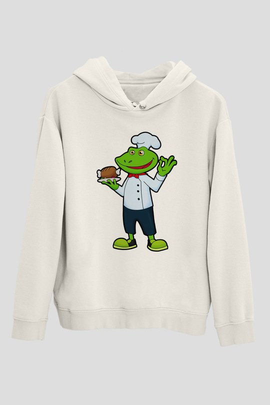 Aşçı Beyaz Unisex Kapüşonlu Sweatshirt