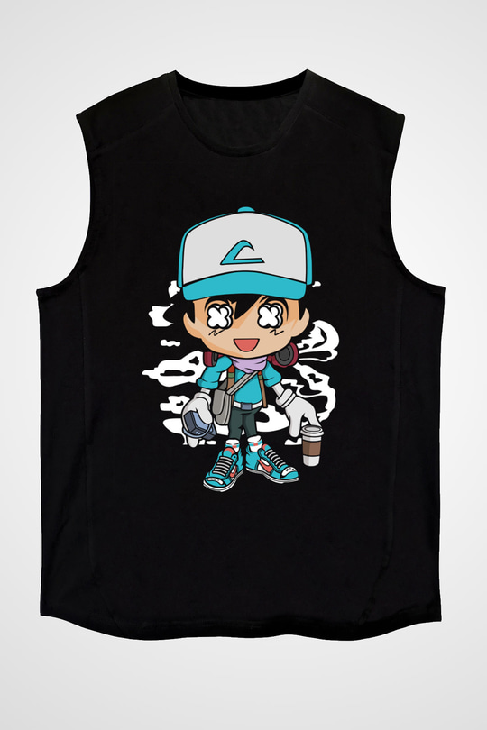 Ash Street Style Baskılı Unisex Siyah Kolsuz Tişört