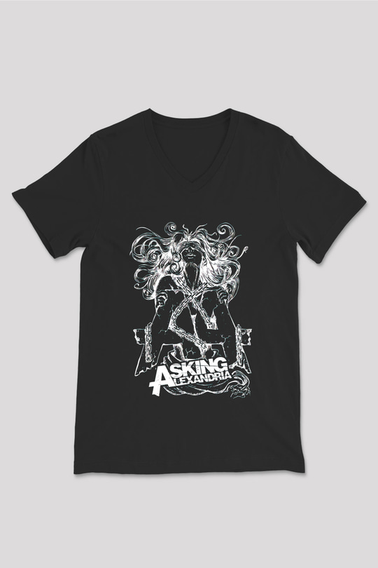 Asking Alexandria Siyah Unisex V Yaka Tişört T-Shirt