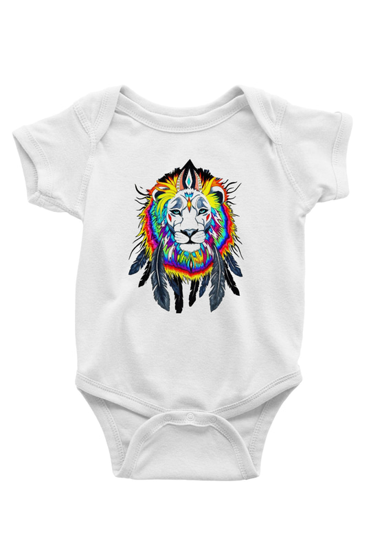 Aslan Baskılı Beyaz Unisex Bebek Body - Zıbın