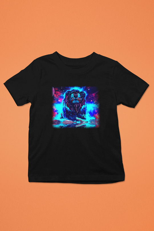 Aslan Baskılı Siyah Unisex Çocuk Tişört