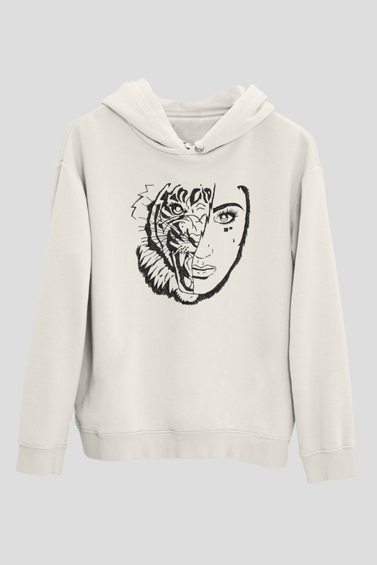 Aslan Beyaz Unisex Kapşonlu Sweatshirt