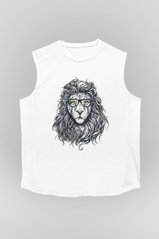 Aslan Beyaz Unisex Kolsuz Tişört