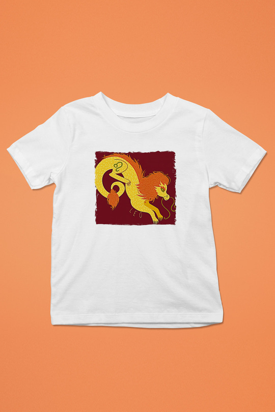 Aslan Burcu Baskılı Beyaz Unisex Beyaz Çocuk Tişört - Tshirt