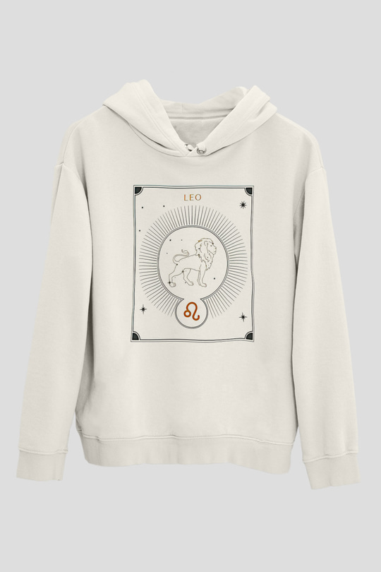 Aslan Burcu Baskılı Beyaz Unisex Hoodie