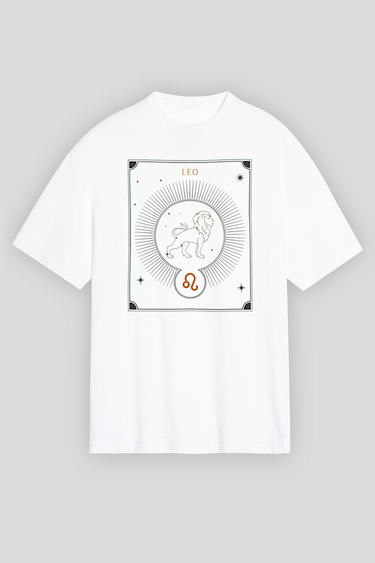 Aslan Burcu Baskılı Beyaz Unisex Oversize Tişört - Tshirt