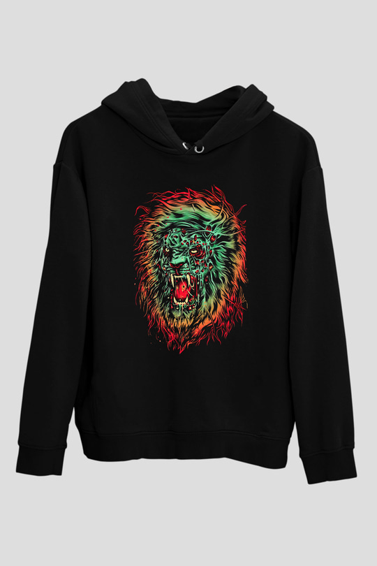 Aslan Siyah Unisex Kapüşonlu Sweatshirt