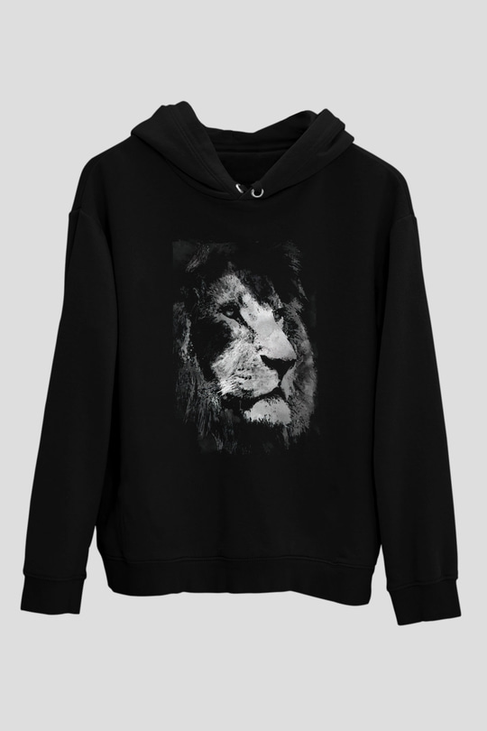 Aslan Siyah Unisex Kapüşonlu Sweatshirt