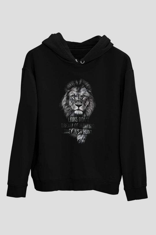 Aslan Siyah Unisex Kapüşonlu Sweatshirt
