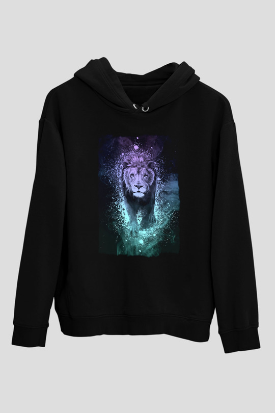 Aslan Siyah Unisex Kapüşonlu Sweatshirt
