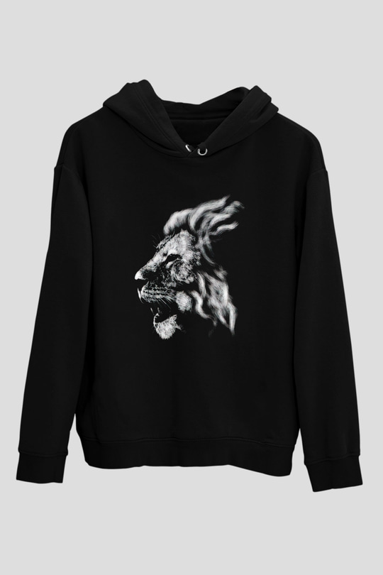 Aslan Siyah Unisex Kapüşonlu Sweatshirt