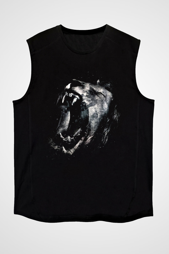Aslan Siyah Unisex Kolsuz Tişört