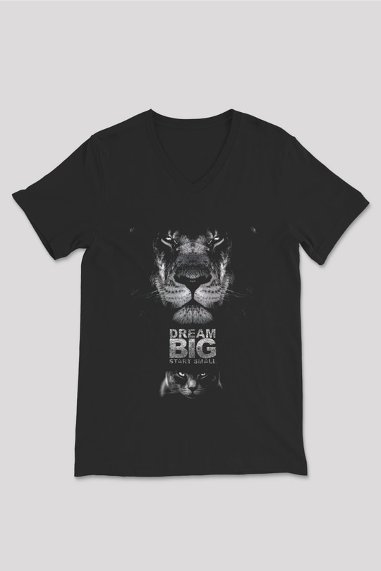Aslan Siyah Unisex V Yaka Tişört