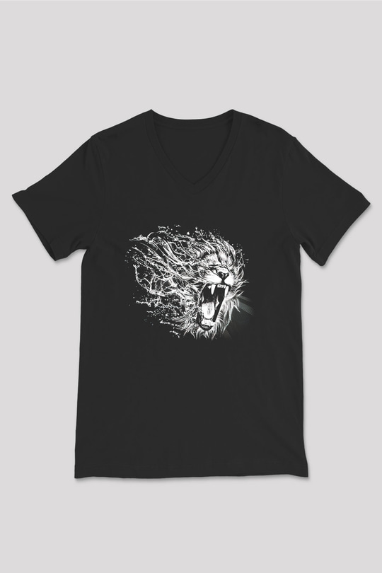 Aslan Siyah Unisex V Yaka Tişört T-Shirt