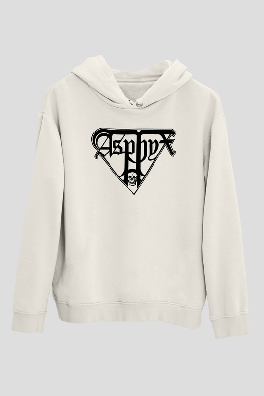 Asphyx Baskılı Beyaz Unisex Kapüşonlu Sweatshirt