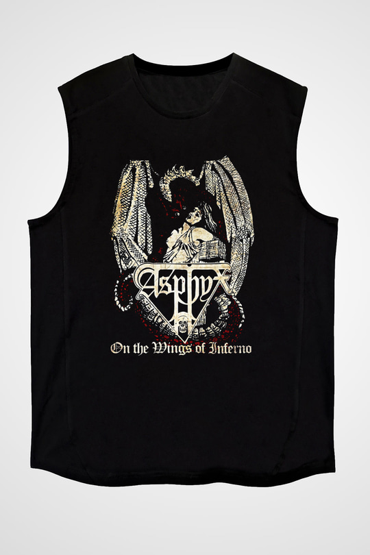 Asphyx Baskılı Unisex Siyah Kolsuz Tişört - Tshirt