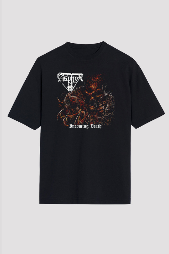 Asphyx Baskılı Unisex Siyah Oversize Tişört - Tshirt
