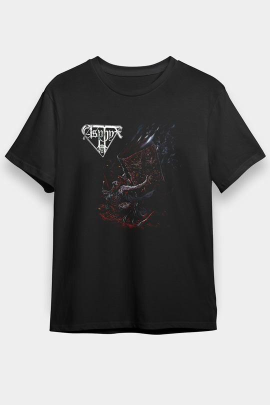 Asphyx Baskılı Unisex Siyah Tişört - Tshirt