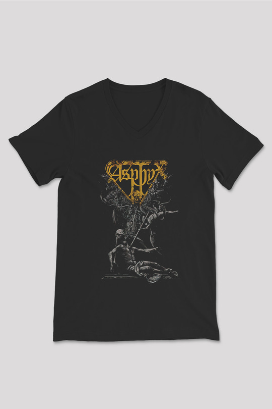 Asphyx Baskılı Unisex Siyah V Yaka Tişört - Tshirt