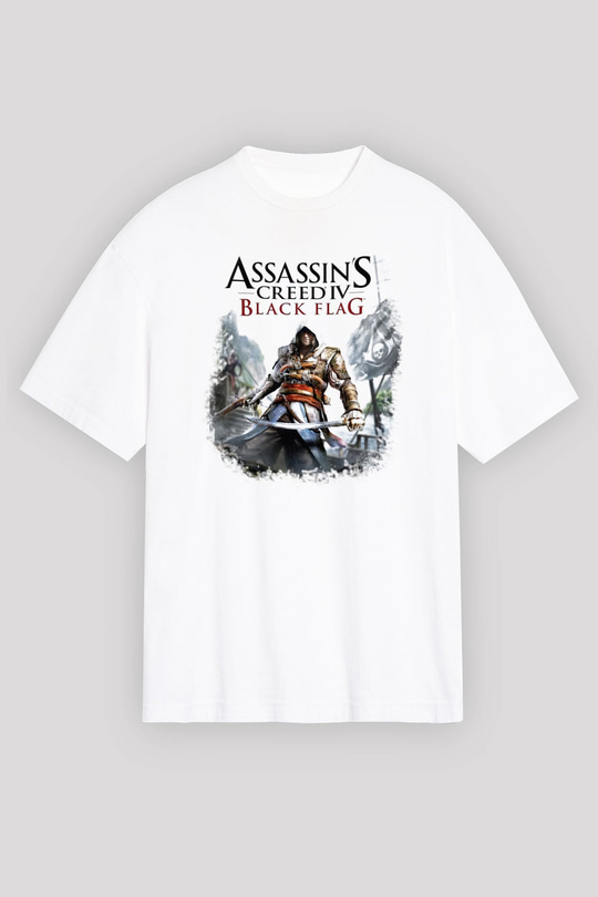 Assassin's Creed Beyaz Unisex Oversize Tişört T-Shirt