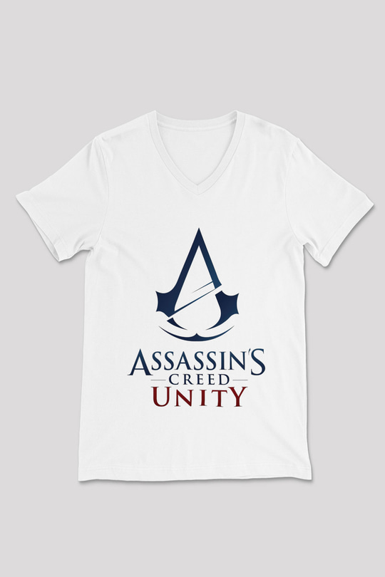 Assassin's Creed Beyaz Unisex V Yaka Tişört T-Shirt