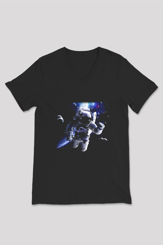Asteroit Siyah Unisex V Yaka Tişört T-Shirt