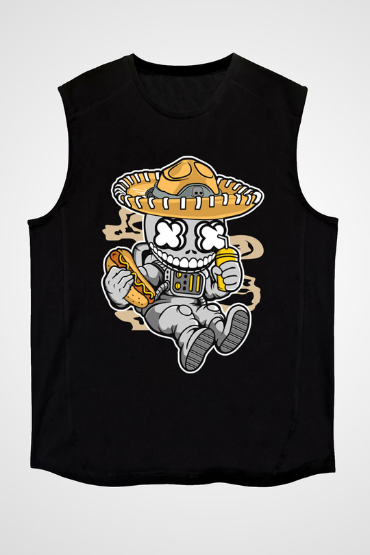 Astronaut Skull Of The Dead Baskılı Unisex Siyah Kolsuz Tişört