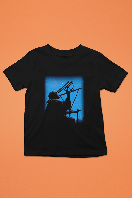 Astronom Baskılı Siyah Unisex Çocuk Tişört