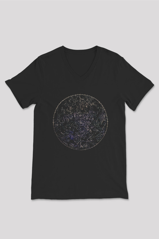 Astronom Siyah Unisex V Yaka Tişört