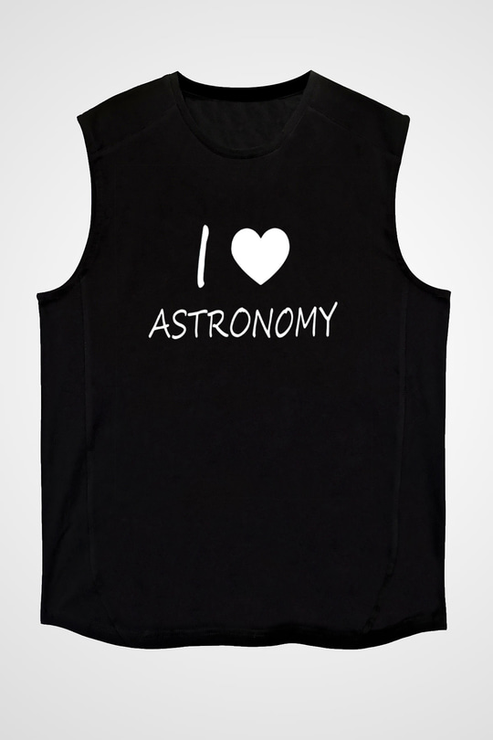Astronomi Sevenler Baskılı Unisex Kolsuz Siyah Tişört - Tshirt