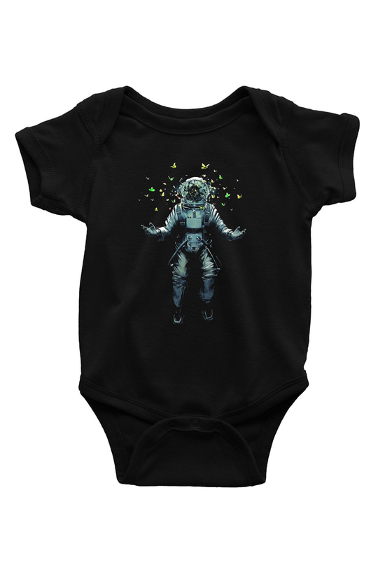 Astronot Baskılı Siyah Bebek Body - Zıbın