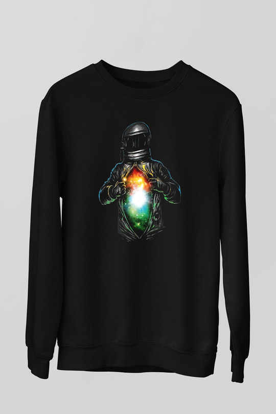 Astronot Siyah Unisex Sweatshirt