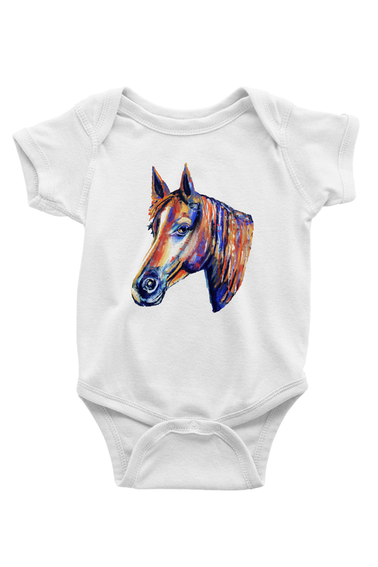 At Baskılı Beyaz Unisex Bebek Body - Zıbın