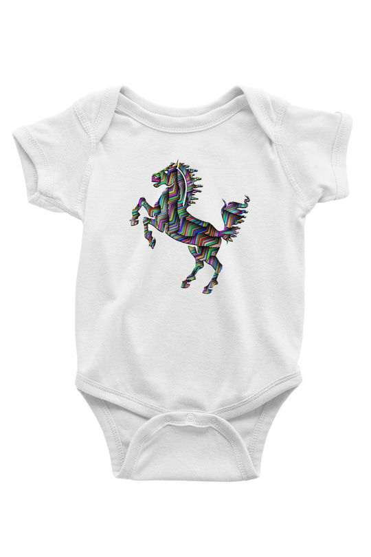 At Baskılı Beyaz Unisex Bebek Body - Zıbın