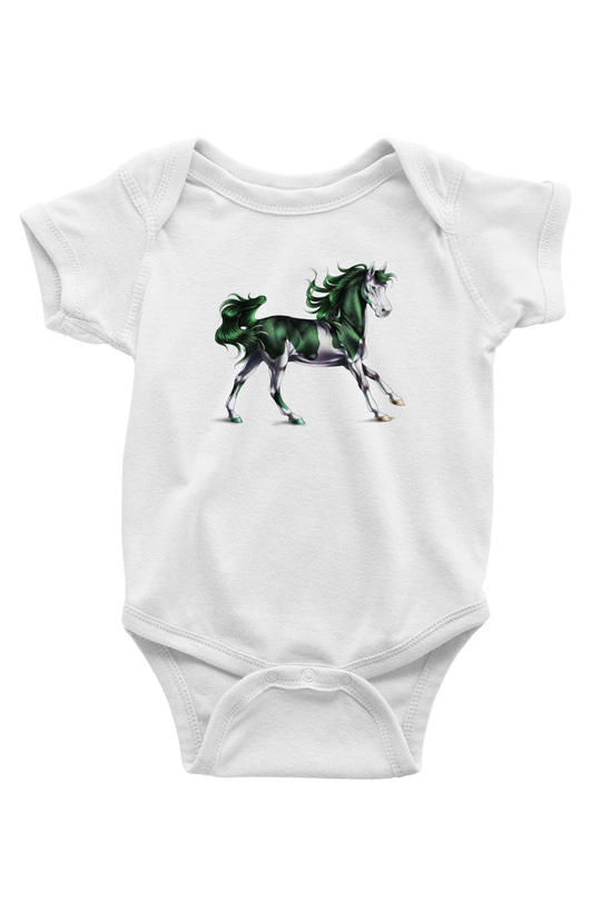 At Baskılı Beyaz Unisex Bebek Body - Zıbın