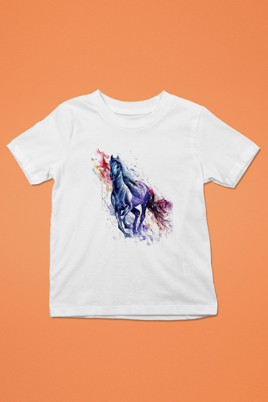 At Baskılı Beyaz Unisex Çocuk Tişört