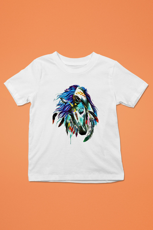 At Baskılı Beyaz Unisex Çocuk Tişört