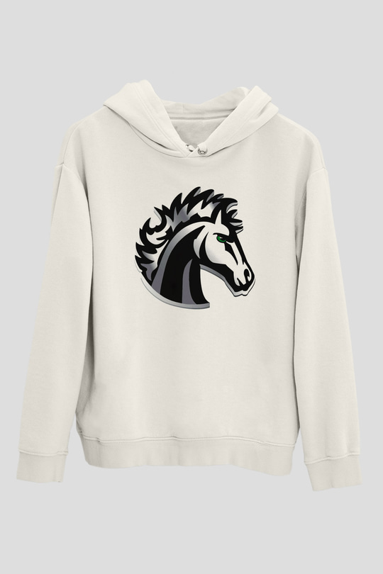 At Beyaz Unisex Kapşonlu Sweatshirt