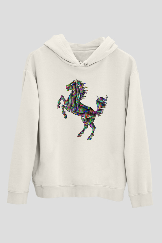 At Beyaz Unisex Kapşonlu Sweatshirt