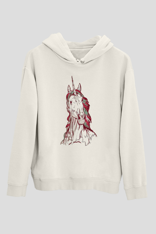 At Beyaz Unisex Kapüşonlu Sweatshirt