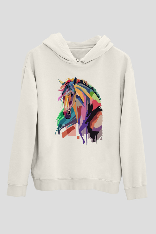 At Beyaz Unisex Kapüşonlu Sweatshirt