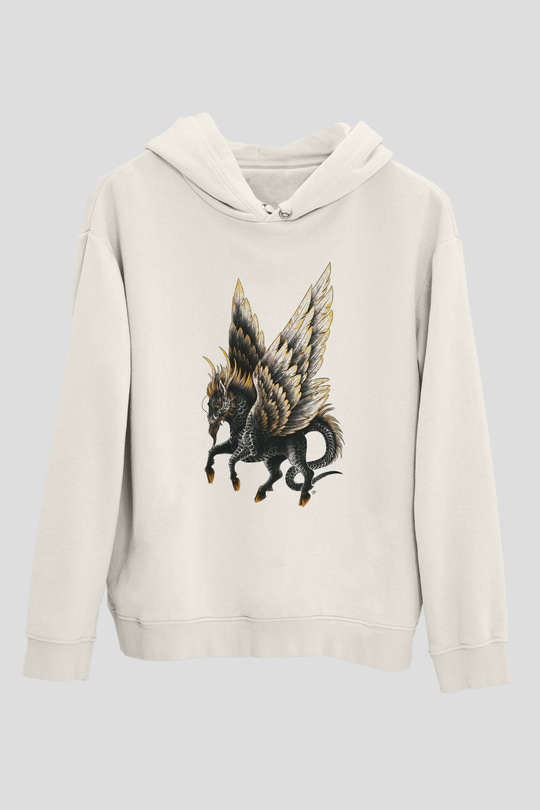 At Beyaz Unisex Kapüşonlu Sweatshirt