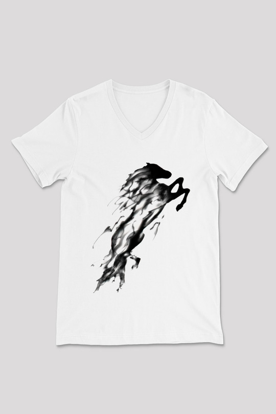 At Beyaz Unisex V Yaka Tişört T-Shirt