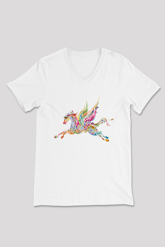 At Beyaz Unisex V Yaka Tişört T-Shirt