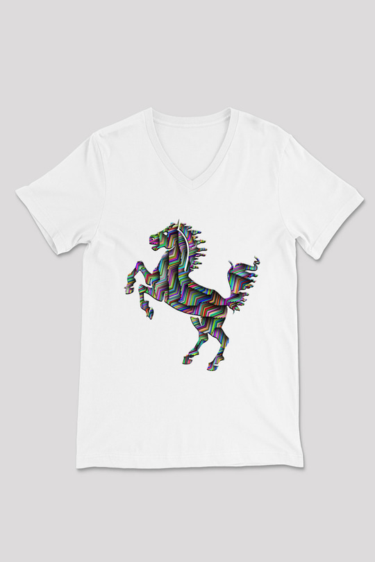 At Beyaz Unisex V Yaka Tişört T-Shirt