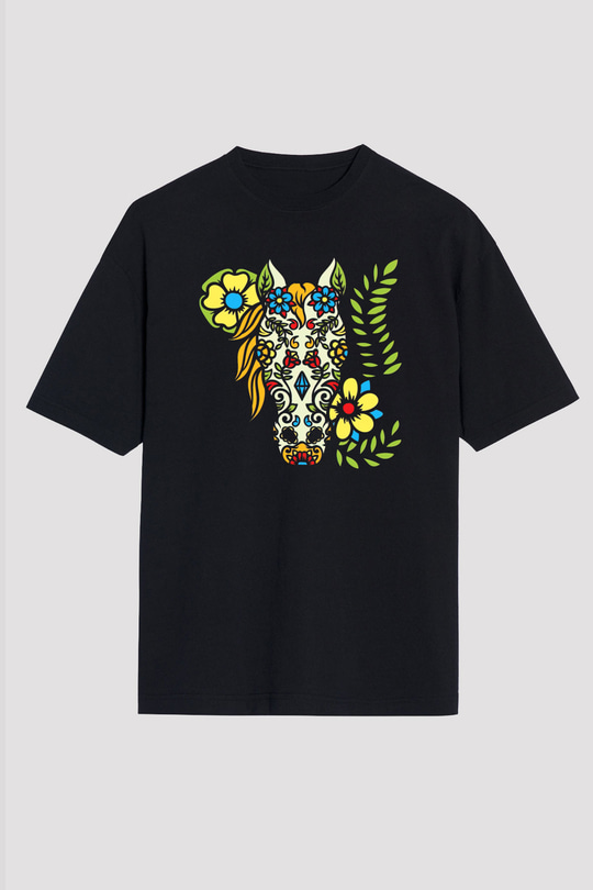 At Siyah Unisex Oversize Tişört T-Shirt