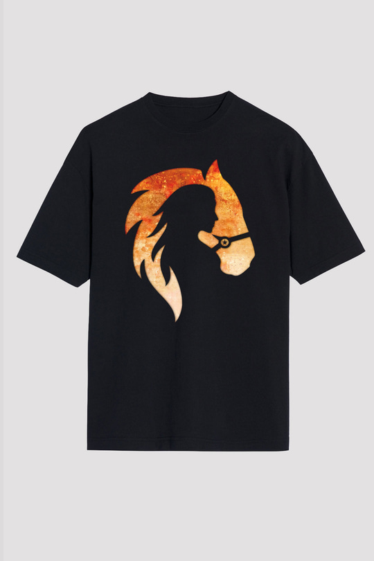 At ve Kız Baskılı Unisex Siyah Tişört