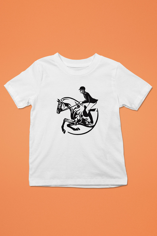 At Yarışı Baskılı Unisex Beyaz Çocuk Tişört - Tshirt