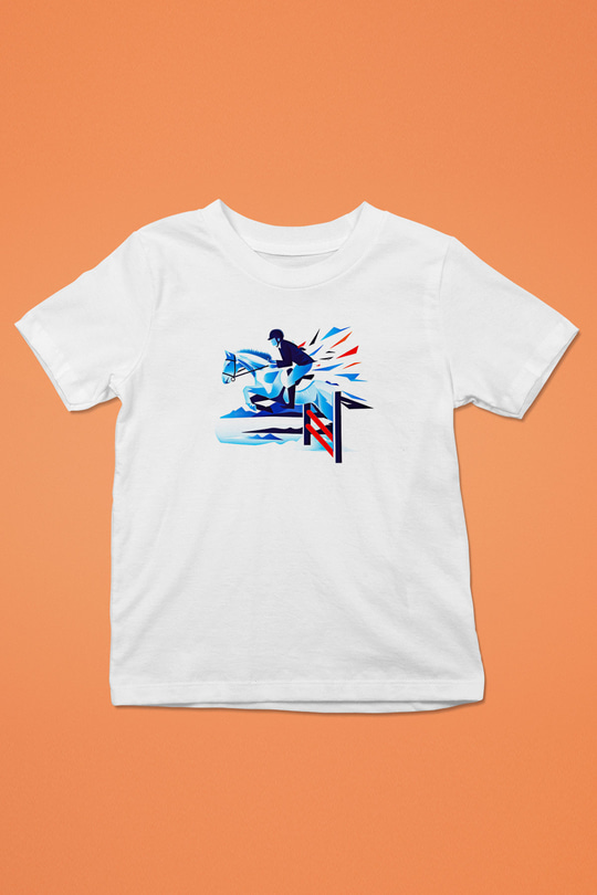 At Yarışı Baskılı Unisex Beyaz Çocuk Tişört - Tshirt
