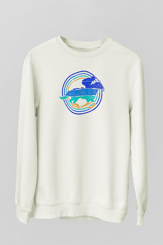 At Yarışı Baskılı Unisex Ekru Sweatshirt